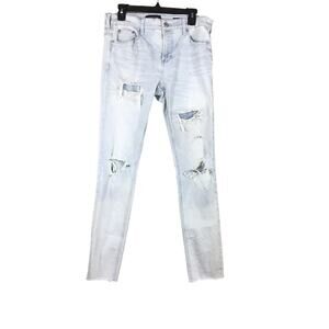 PacSun Men’s 30x32 Light Blue Skinny Jeans – Distressed Raw Hem, Active Stretch